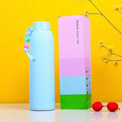 CUCI GUDANG Tumbler Botol Kaca Lapis Plastik Warna Aesthetic Manik Korea Macaron Pastel Tali Gandul 