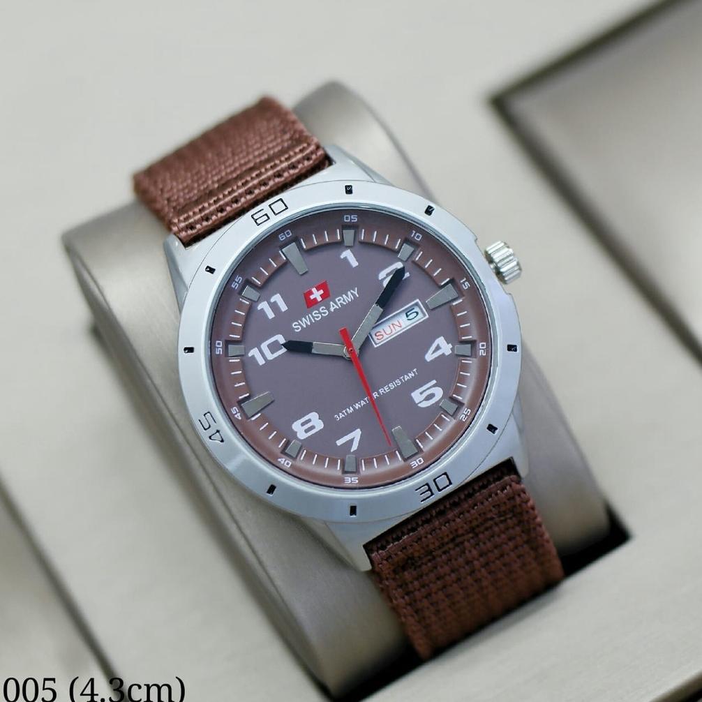 Jam Tangan Pria / Cowok Swis Armi SA005 Kanvas Day Date Aktif DISKON