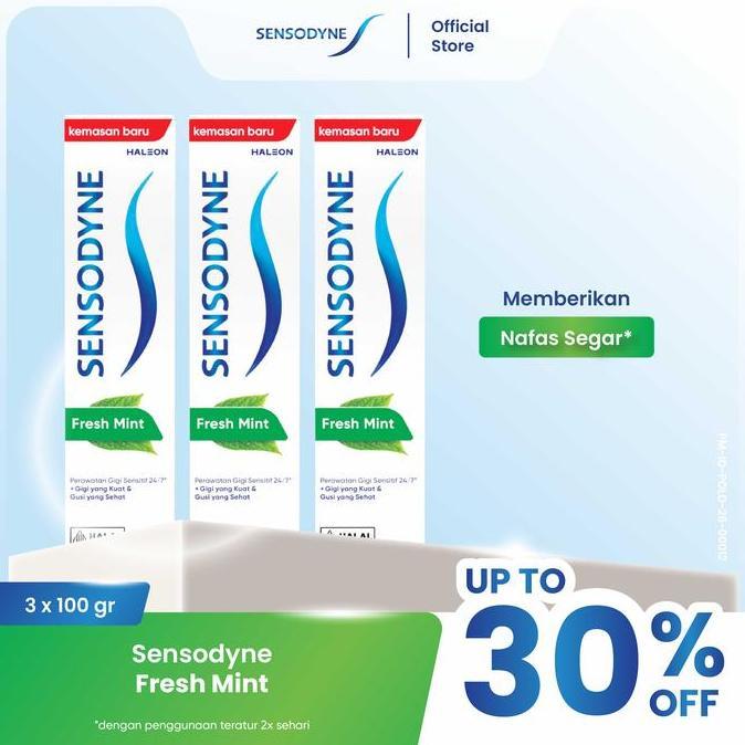 Sensodyne Toothpaste Pasta Gigi Sensitif Essensial Care Fresh Mint 3x100gr - TRIPLEPACK