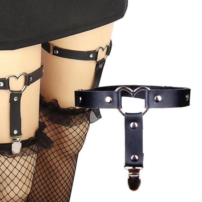 OTNEUDA Penjepit Stocking Hitam HeartGarter Cosplay Lolita Gothic Garter Belt