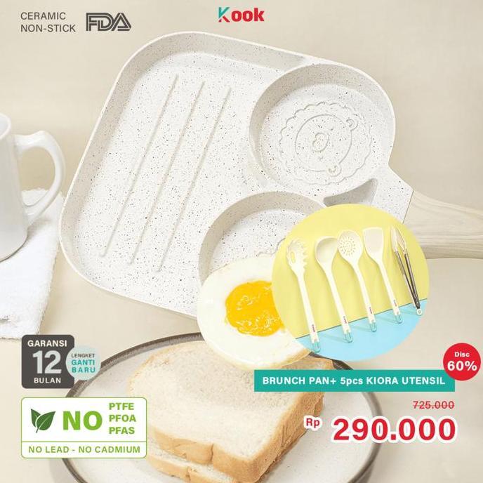NICLIWITU KOOK [BUNDLE PAN+5 SUTIL] Brunch Pan + KIORA 5pcs Utensils - Alat Masak 3in1 Panci Wajan S