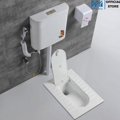 Mr.Tao Kloset Jongkok Penutup Otomatis Set Watertank Flush Closet Jongkok Keramik Putih Desain Moder