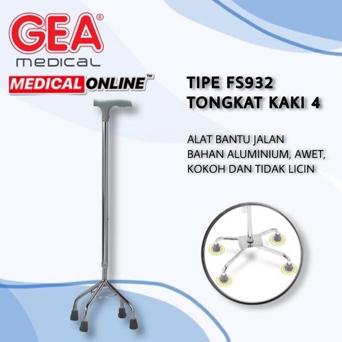 Tongkat Kaki 4 Manula / Lansia Alat Bantu Jalan Fs932 Gea Medical