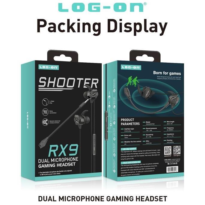 Lengkapjaminan- Log On Headset Gaming Dual Microphone Lo-Rx9 Shooter Handsfree/Earphone Komputer Ear
