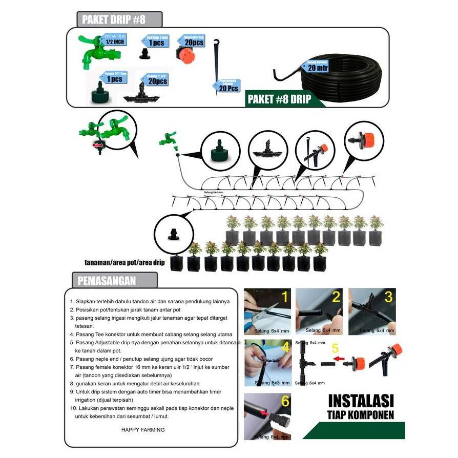 Giardino- Jirifarm Paket #8 Drip Irigasi 20 Pot Drip Putar Keran Kran Selang