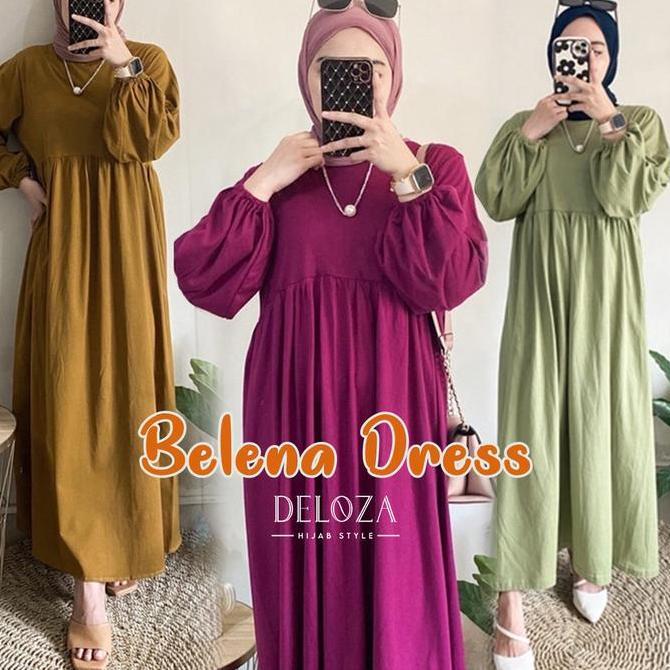 JUAL Deloza Balena Midi Dress Tunik Kaos Katun Polos Kekinian Dress Cotton Combed Muslim Panjang Wan