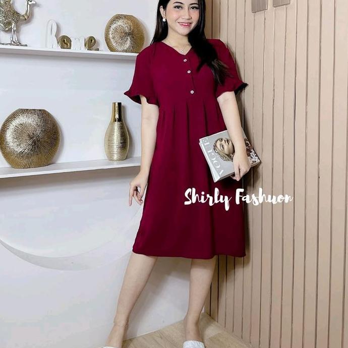 BELI Dress Daster Kancing Busui Panjang Selutut Jumbo Polos BELI