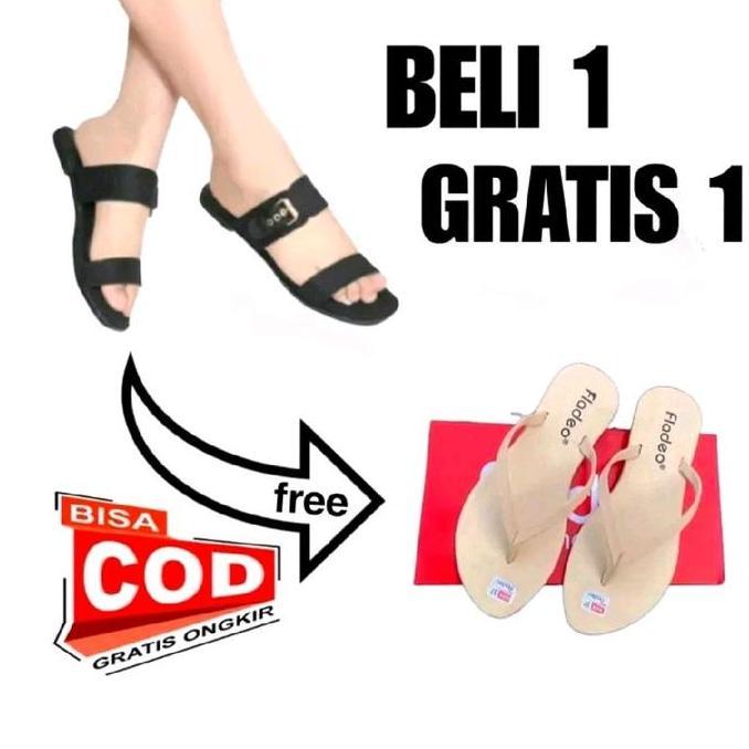 PREMIUM PROMO BELI 1 GRATIS 1 SANDAL FLD WANITA | SANDAL SLOP BAN DUA NVD WANITAI SANDAL KEKINIAN Se