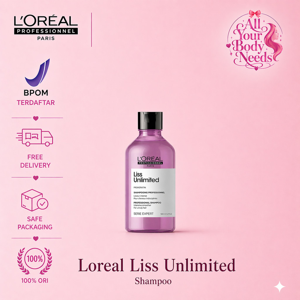 Loreal Professionel Series  Liss Unlimited Expert Shampoo 300 ML Mask 250 ML Serum Melembutkan Rambut Meluruskan Perawatan Keratin Rambut Kering