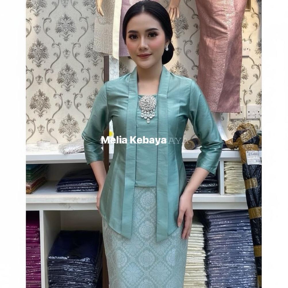Premium Melia Kebaya - Atasan Kebaya Kutubaru Pendek Tafeta Lengan 3/4 Kebaya Modern Melayu Polos / 