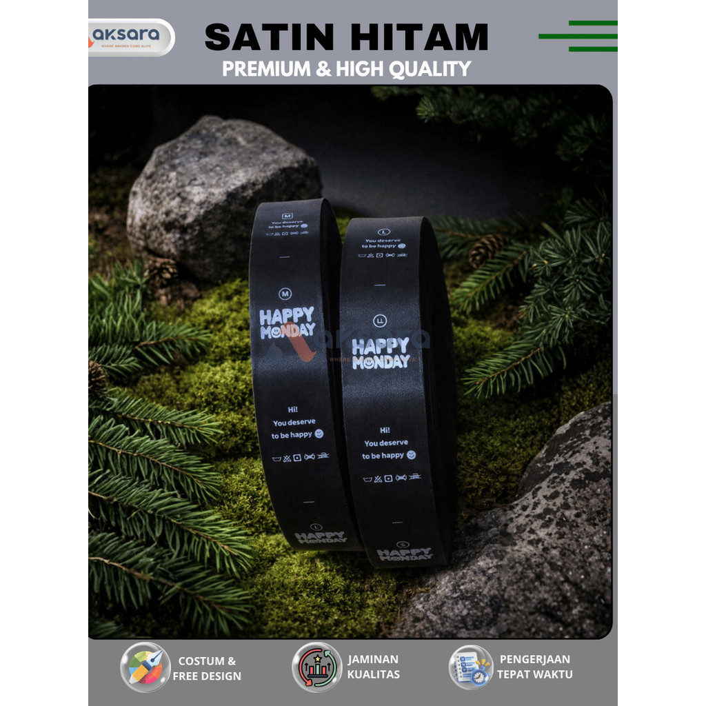 1 ROLL LABEL SATIN HITAM LOKAL Pita Satin Label Baju Label Mukena Label Baju Musliim Hijab Label