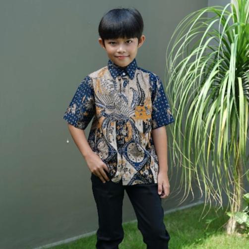 Discount Batik Trusmi Atasan Kemeja Hem Anak Laki-Laki Kemeja Motif Burung Kombinasi Alisan