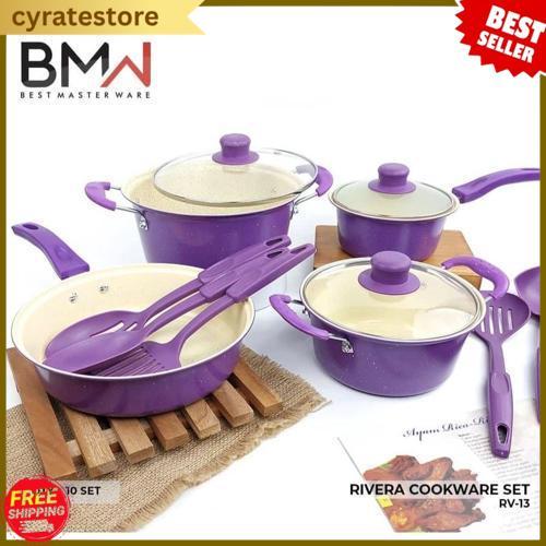 Panci Set 13 Pcs Marble Teflon Cookware Set Rivera Bmw  Warna Panci Set Spatula Serbaguna Terlaris