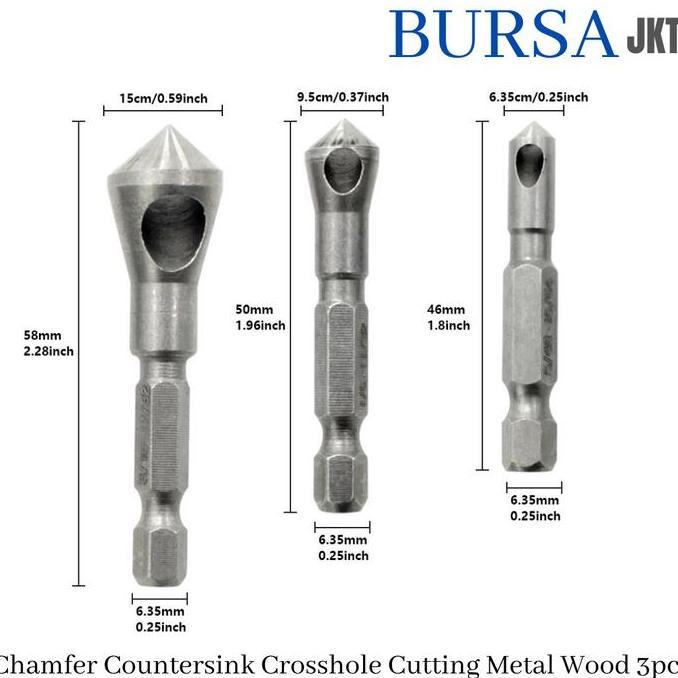 SPLENDENS 3pcs Mata Bor Countersink Dan Deburring Bahan Hss TITANIUM PROTOK