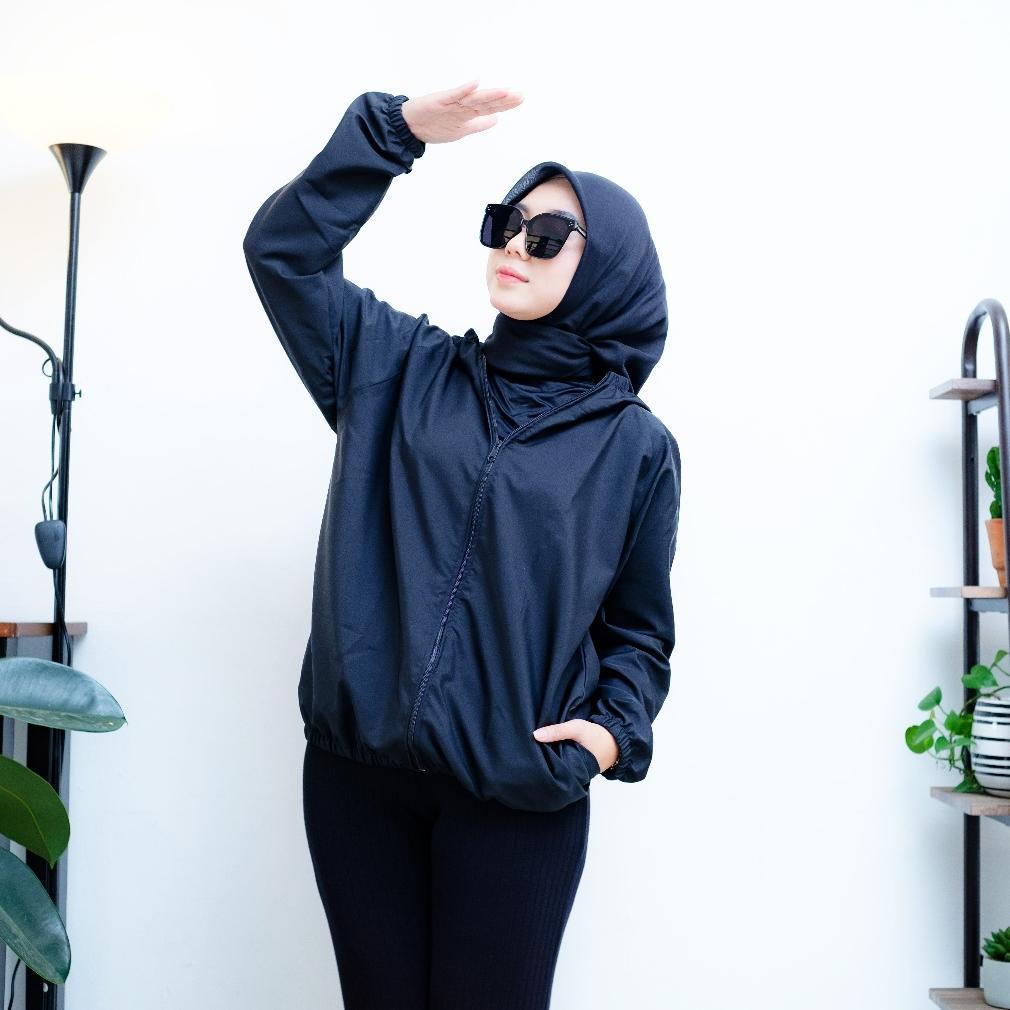 BESTPROMO LOGO GM - Jaket Olahraga Parasut Polos Pria/Wanita mirip Uniqlo, UV Protection, Windbreake