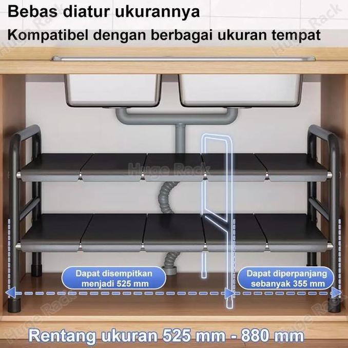 ORIQIR Rak dapur stainless steel /Rak Bawah Wastafel /Rak Penyimpanan Dapur Flexible /Rak panci /Rak