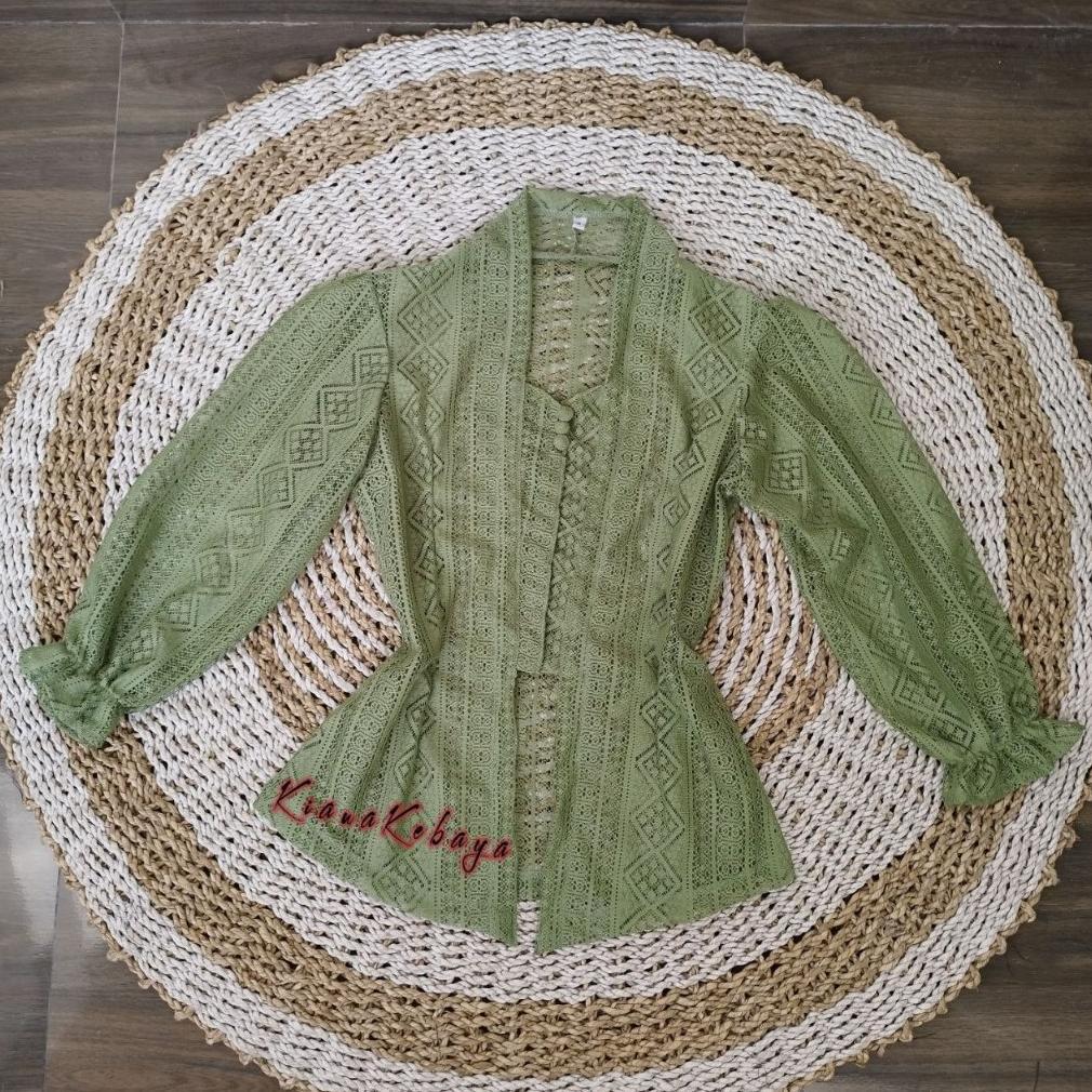 Terbaru (Hanya Kebaya) Baju Kebaya Brokat Malika Bet Pecah Lengan Kerut Bali Wisuda Modern Murah