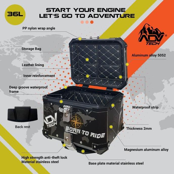 Top Box Tail Box Motor Touring Aluminium Pannier 36Lt 4ADV Universal