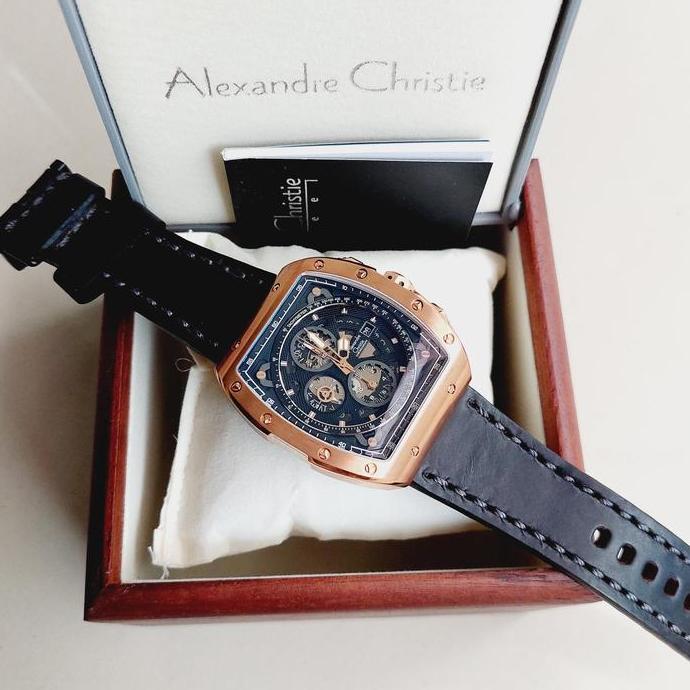 ALEXANDRE CHRISTIE AC6411 AC 6411MC ROSEGOLD Leather BLACK MAN