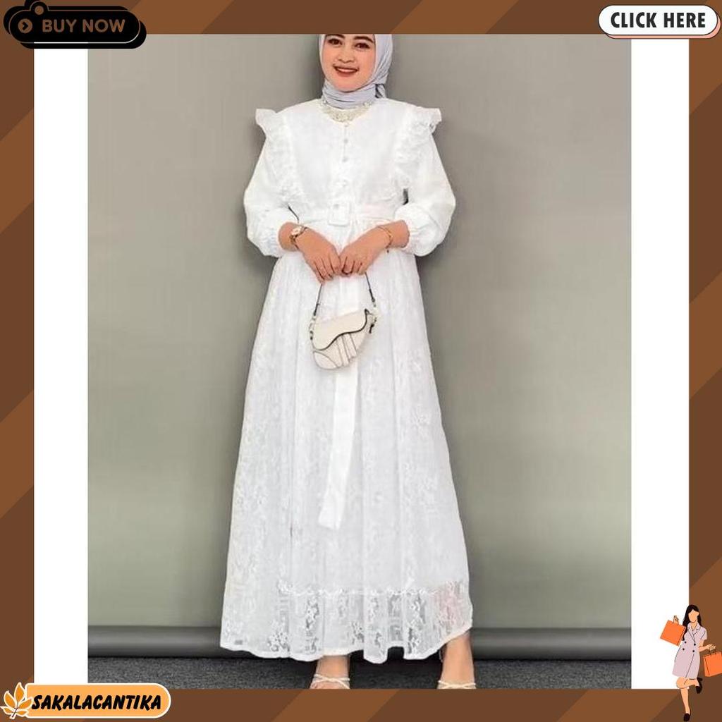 Naykamila Malika Dress Brokat Kombinasi Rempel Gamis Kondangan Bahan Brokat Full Furing Kaos Busui F