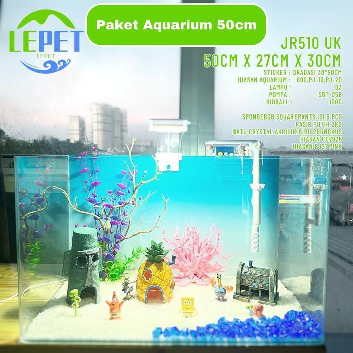 LEPET PAKET AQUARIUM SPONGEBOB 50CM / AQUARIUM MELENGKUNG / AQUASCAPE / AQUARIUM BENDING