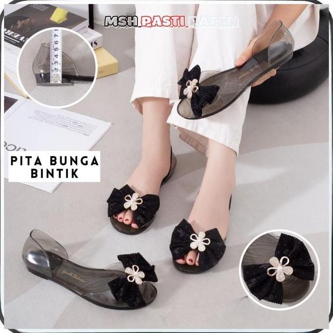 OOTD MSH 186 Sepatu Jelly Motif Pita Wanita Dewasa Sepatu Teplek Perempuan Karet Shoes sepatu  sanda