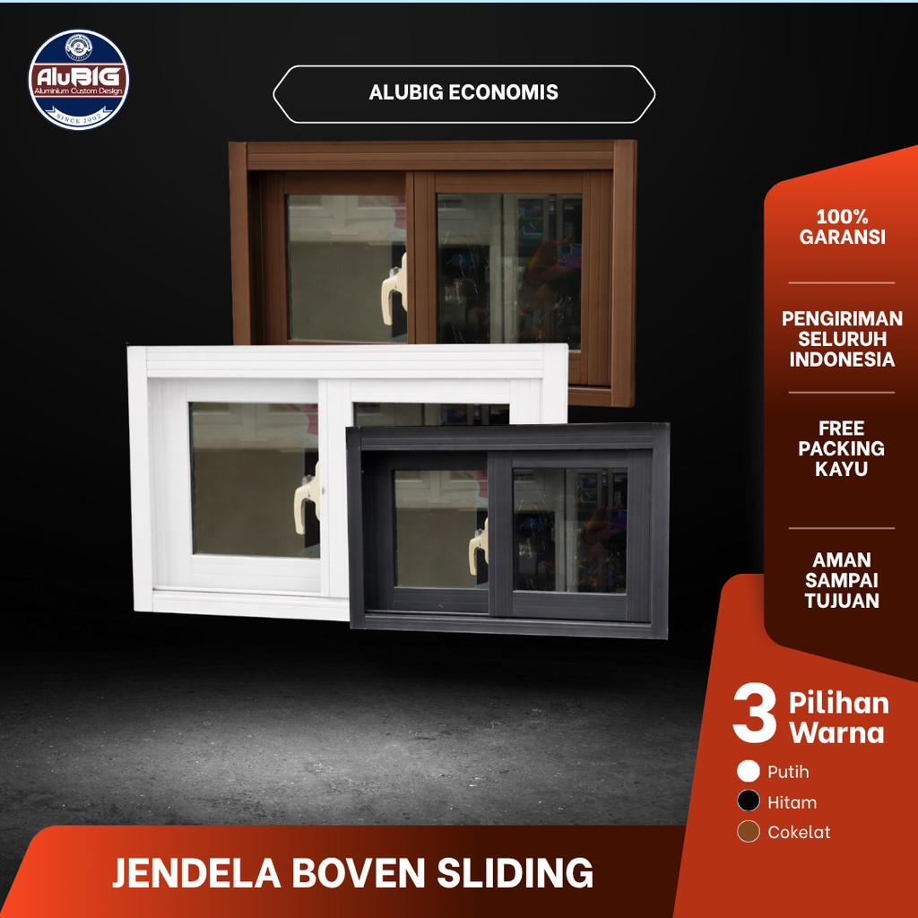 Jendela Boven Kaca Sliding (TxP) Ukuran 50x50, 50x60, 50x70, 50x80, 50x90, 50x100, 50x110, 50x120 Cm