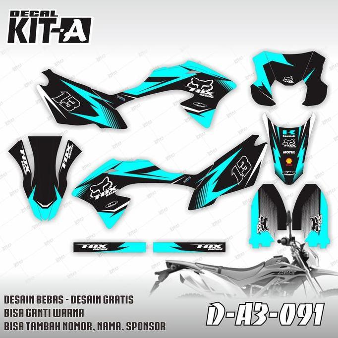 Decal Kawasaki KLX BF motif fox supermoto hitam tosca D-A3-091