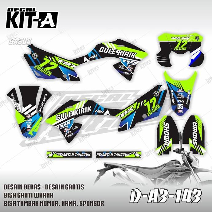 Decal Kawasaki KLX BF motif star grafis hitam biru hijau D-A3-143