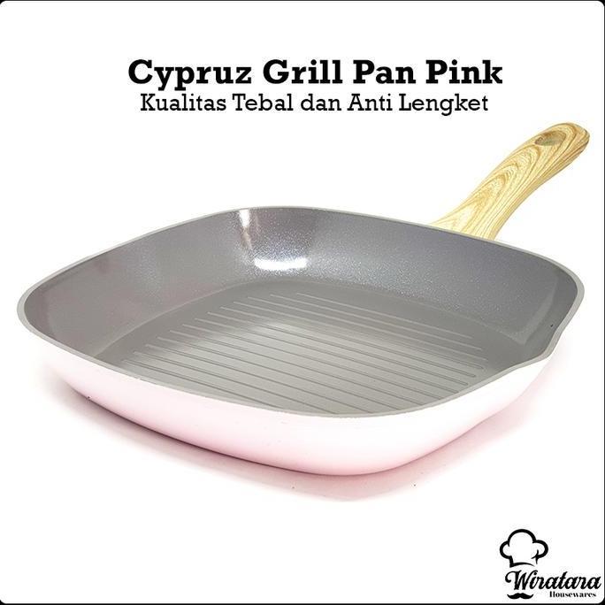 NEW Cypruz Frying Grill Pan Keramik Pink 28cm Pemanggang Bbq Anti Lengket