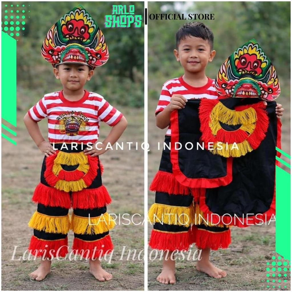 Stelan Baju Reog Ponorogo Anak Full Set Barongan Kayu + Embong | Kostum Reog Anak Lengkap Celana Bar