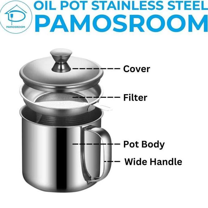 Callyou- Pamosroom Oil Pot Stainless Steel 1300 Ml Wadah Minyak Goreng Bekas