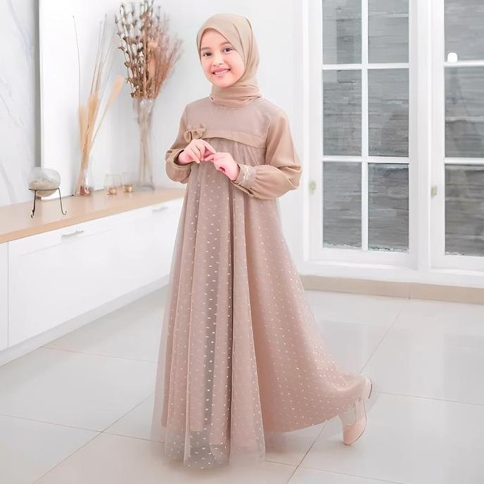 Okeajalah- Gamis Anak Perempuan Tanggung 6-13 Tahun Model Terbaru 2026 Crinkle Airflow Mix Tile Dot 