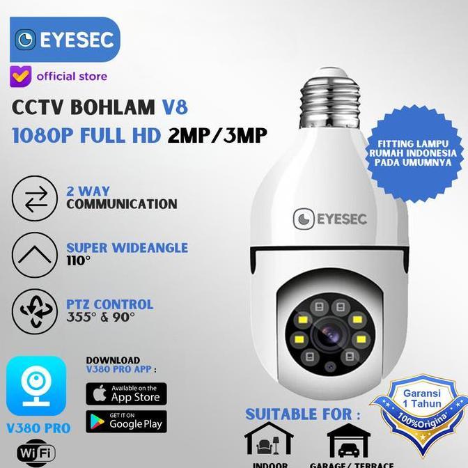 Lengkap,Cod,Bisa- Eyesec V380 Pro Indoor Cctv Bohlam Ip Camera Cctv Wifi Kontrol 3Mp Mp Fhd Dengan L