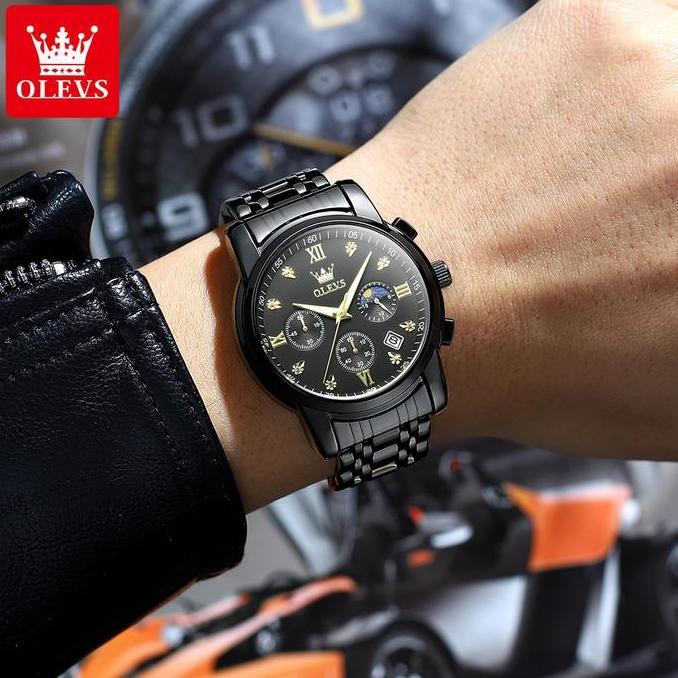 Boshi- Olevs Jam Tangan Pria Anti Air Tahan Led Sport Analog Chronograph Stainless Steel Tches Men W