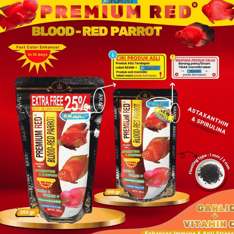 TERLARIS AKARI PREMIUM RED BLOOD RED PARROT ASTAXANTHIN 250 GRAM MAKANAN PELET IKAN PAKAN LOUHAN CHA