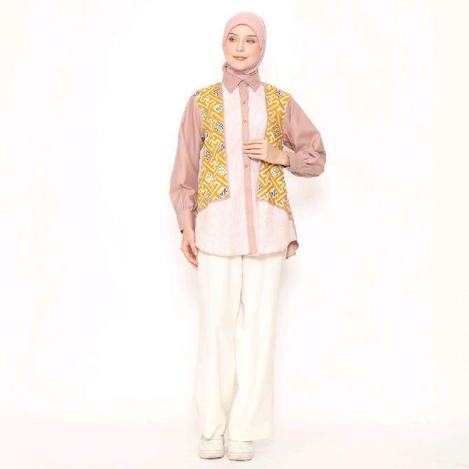 Saiara Naura Kuning Kemeja Batik Kombinasi Terbaru !!!