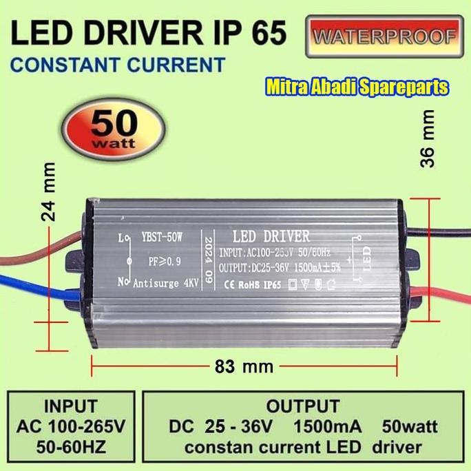 LED Driver AISE 50W/50 Watt 1500 mA Casing Aluminium IP65 (real 50W)