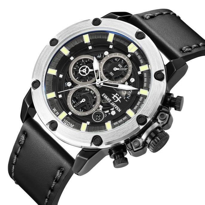 Boshi- Evans Jayden Jam Tangan Pria 9570 Kulit Kaca Sapphire Chronograph Ter Resistant 10 Atm Stainl