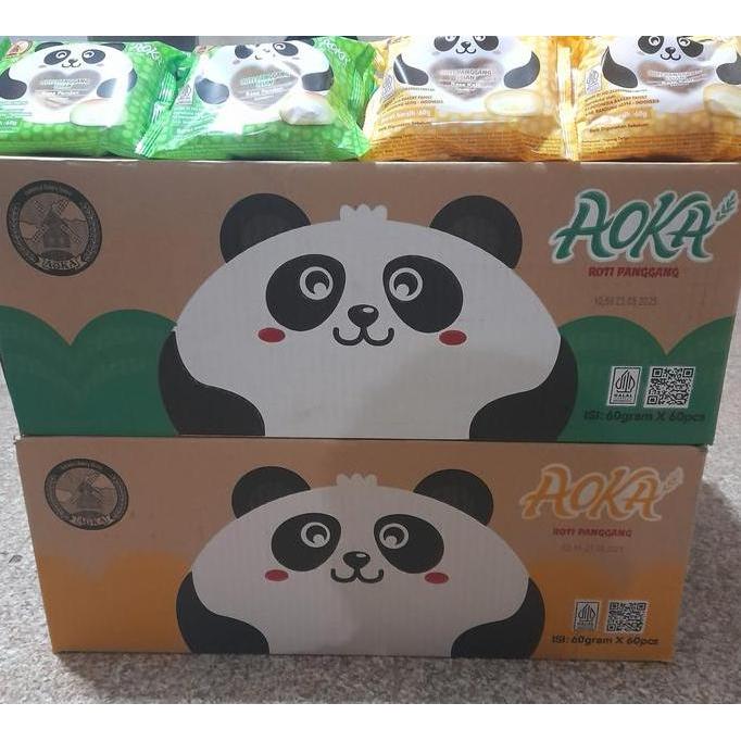 NEW PAKET 1 DUS ROTI AOKA PANGGANG PANDA 60 PCS ROTI ISI CREAM KEJU & PANDAN - SNACK - FOOD ORI