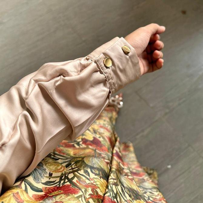 Shukyo- Dress Nadin Amizah Silk Bunga Coklat By Jelita Muslim Panjang Nita Gamis Formal Meh Hh Ibu