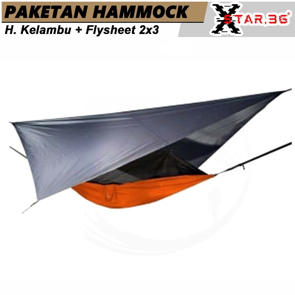 Paketan Hammock Kelambu + Flysheet 2X3 Yard Paket Hemat Ayunan Jaring Kelambu Flysheet Waterproof