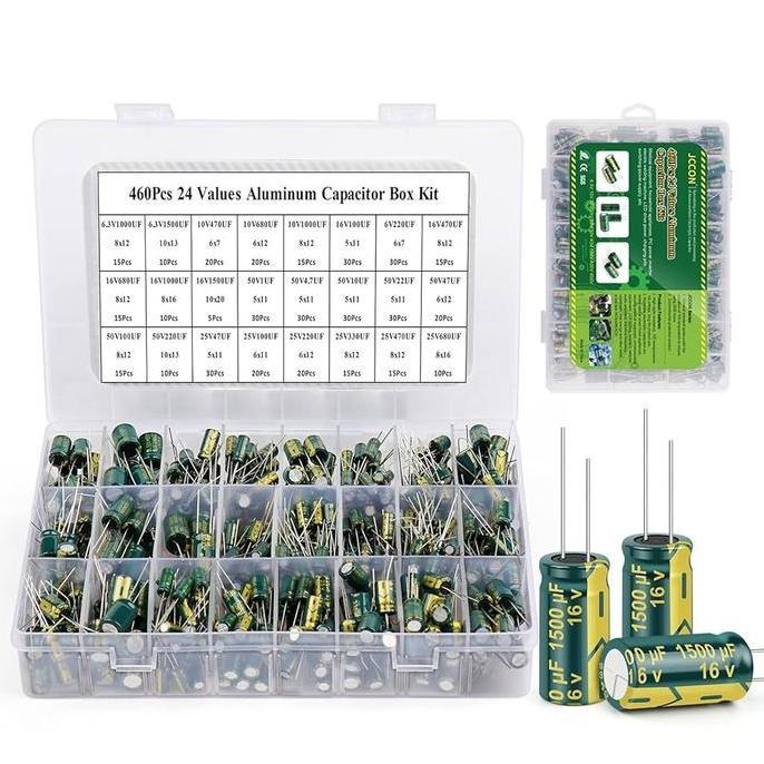 460 Pcs Kapasitor Elektrolit Electrolytic Capacitor 6.3V-50V Kapasitor Elektrolit Aluminium Bermacam