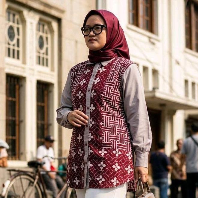 Saiara Olivia Taupe Kemeja Batik Kombinasi Terbaru 