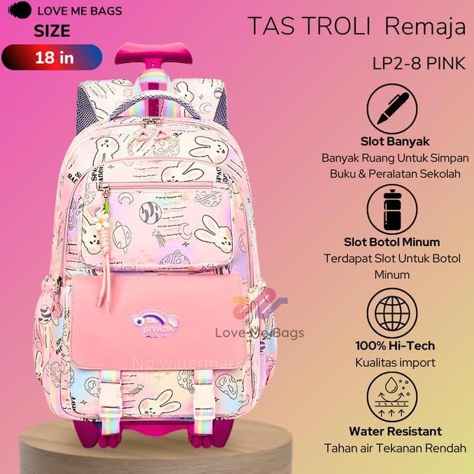 Tas Troli Sekolah Anak Perempun Remaja Kelinci Lmb Bahan Nilon Tebal