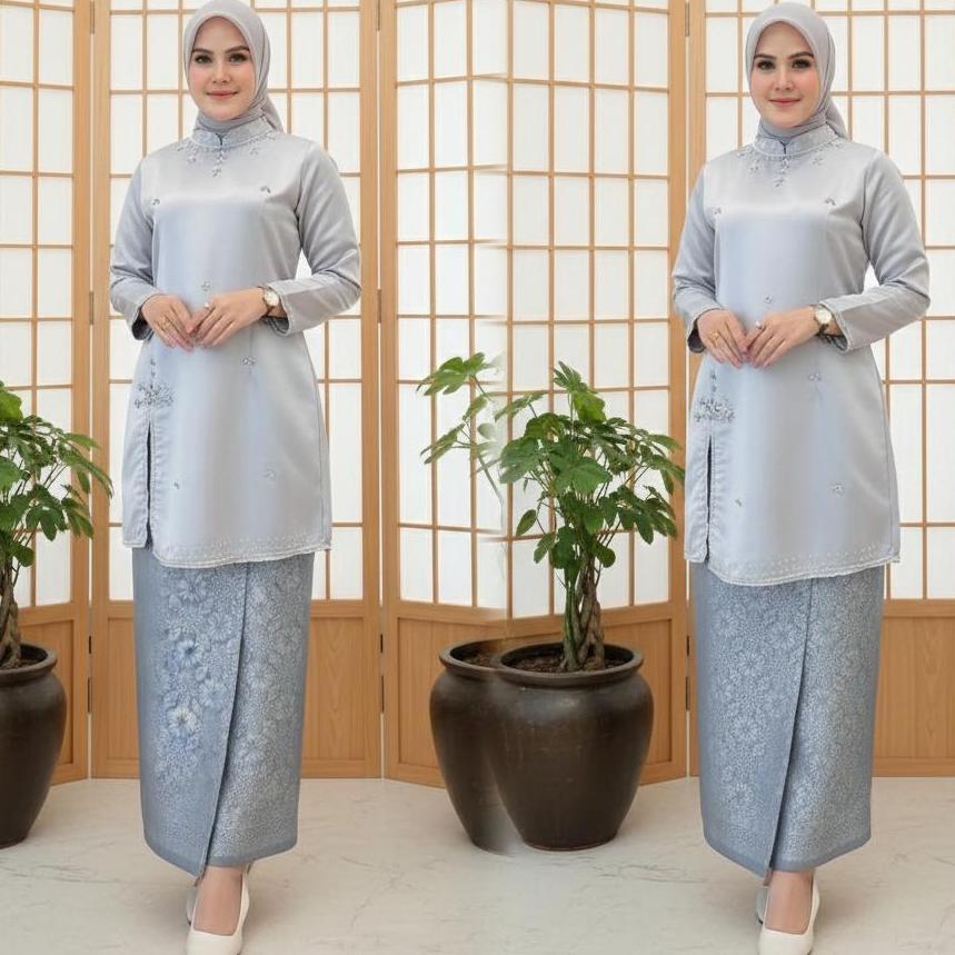 Sale Setelan Kebaya Melayu Belah Samping Modern Wanita Elegan Premium Set Atasan & Rok Batik kebaya 