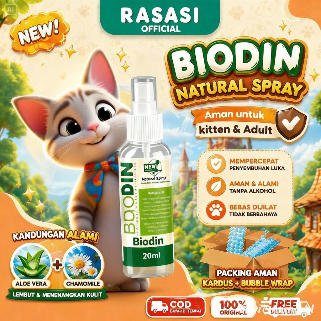 Biodin Spray 20ml Obat Scabies, Jamur, Kudis, Gigitan Kutu, Bakteri, Demodex, Luka Cakar, Gatal-gata