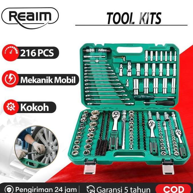 Hab REAIM Tool Kit Set Perkakas Set Kunci Set Lengkap Tool Box Set 216PCS Perkakas Lengkap dengan Bo
