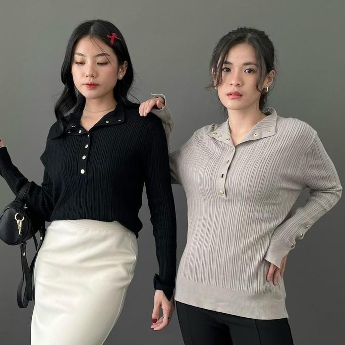 Atasan Rajut Narra Top 7035 Ukuran Jumbo Untuk Wanita Dengan Lengan Panjang Dan Kancing Busui - Baju