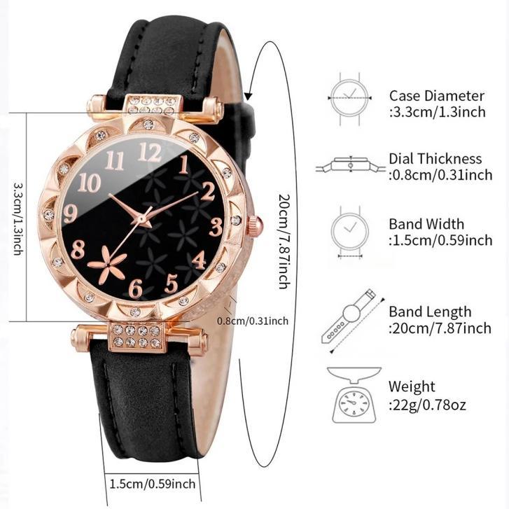HOT SALE 5PCSINS Jam Tangan Kuarsa Wanita Wanita Bunga Kuarsa Jam Tangan Arab Digital Dial Gelang Se